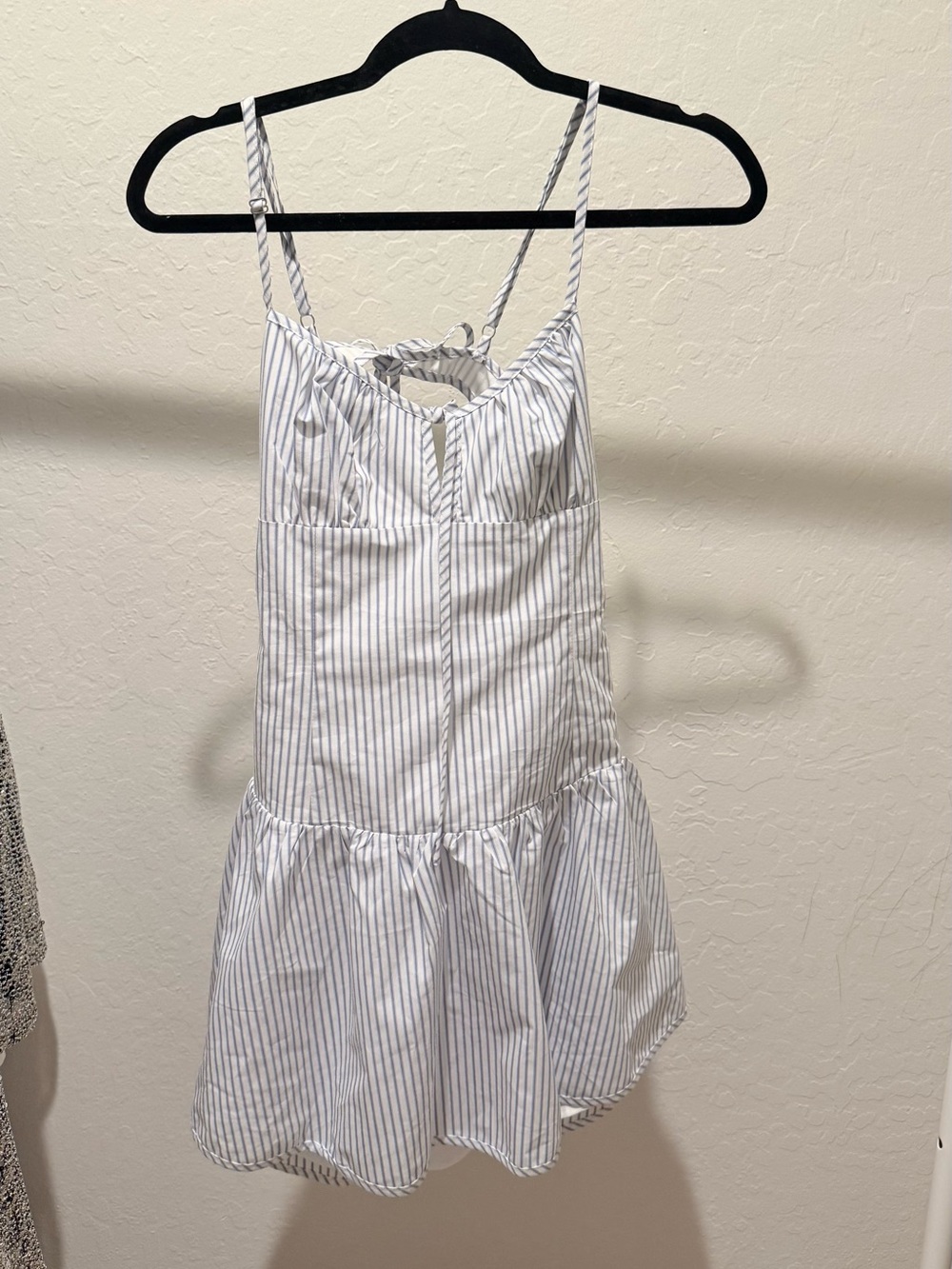Backless Striped Sundress — White with Light Blue Stripes